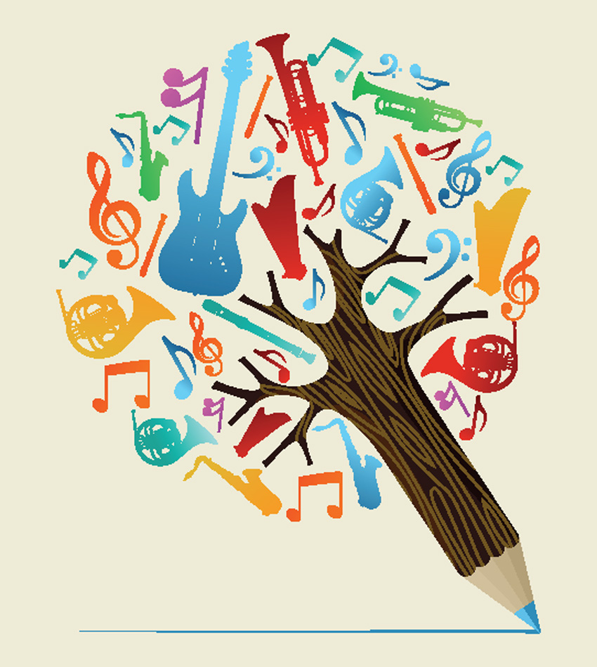 Music study design pencil tree Vector illustration layered