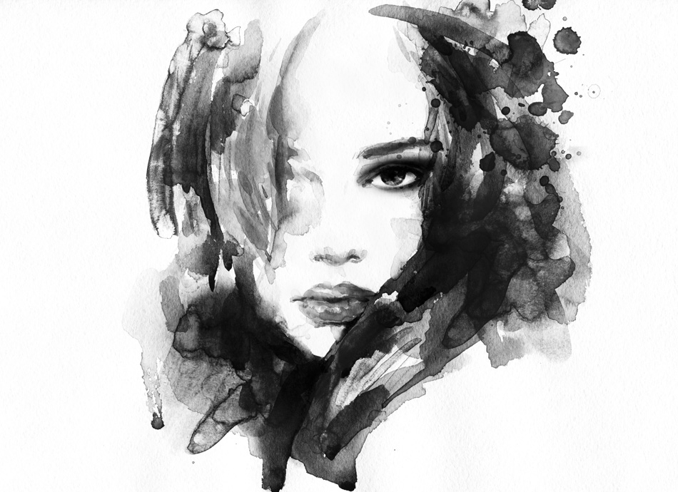 Woman face Hand painted fashion illustration