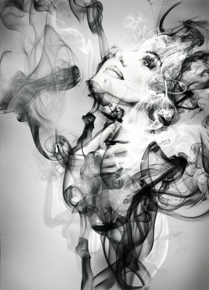 Woman face in smoke Hand painted fashion illustration