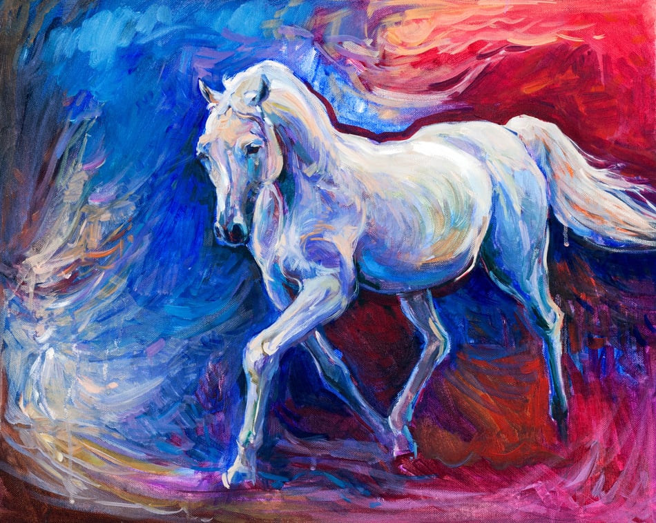 Original abstract oil painting of a beautiful blue horse