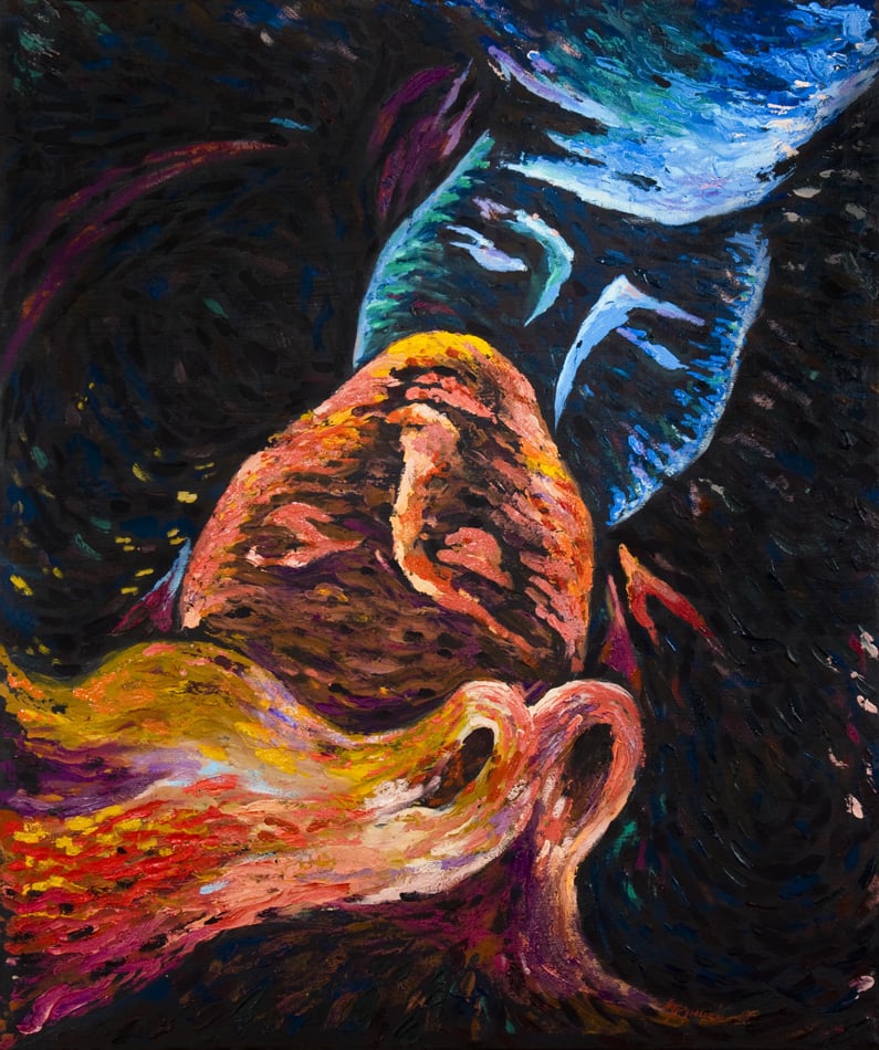 Oil On Canvas Painting Of A Two Kissed People