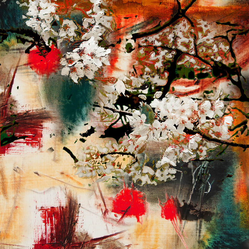Spring motif abstract background oil painting and mixed media