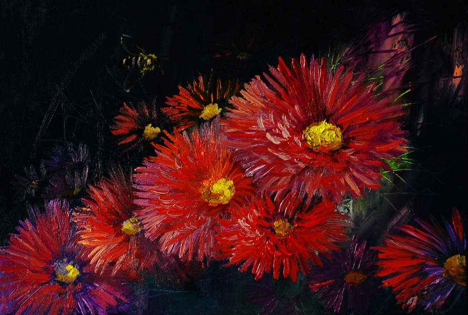 Oil painting on canvas - still life flowers on the table 2