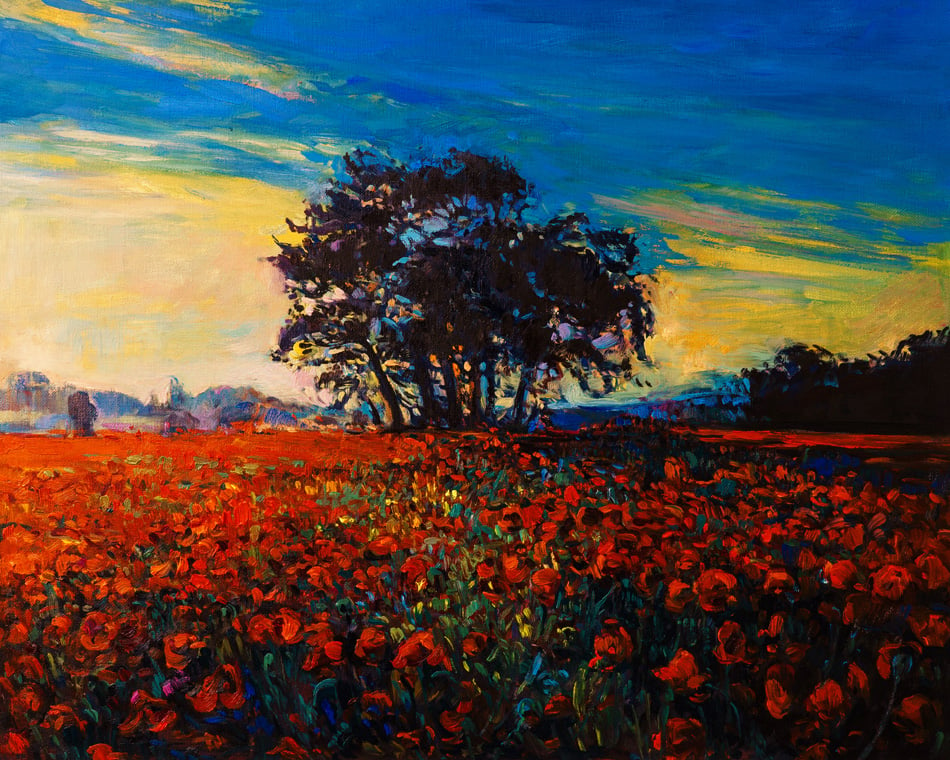 Original oil painting on canvas of Opium poppies Red poppies