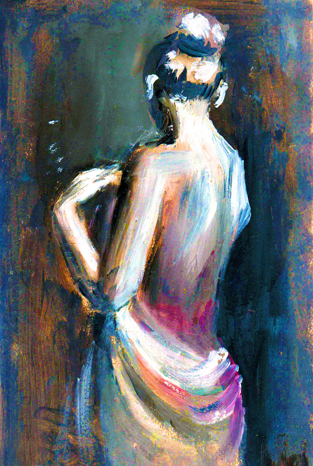 Expressive oil painting with woman figure illustration poster