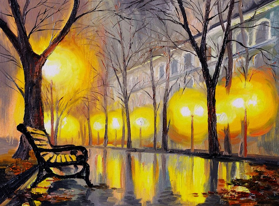 Oil painting of autumn stree