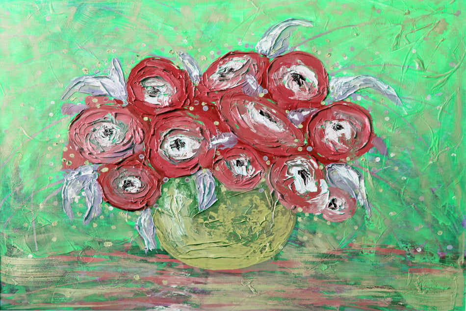 modern painting - a vase of red flowers