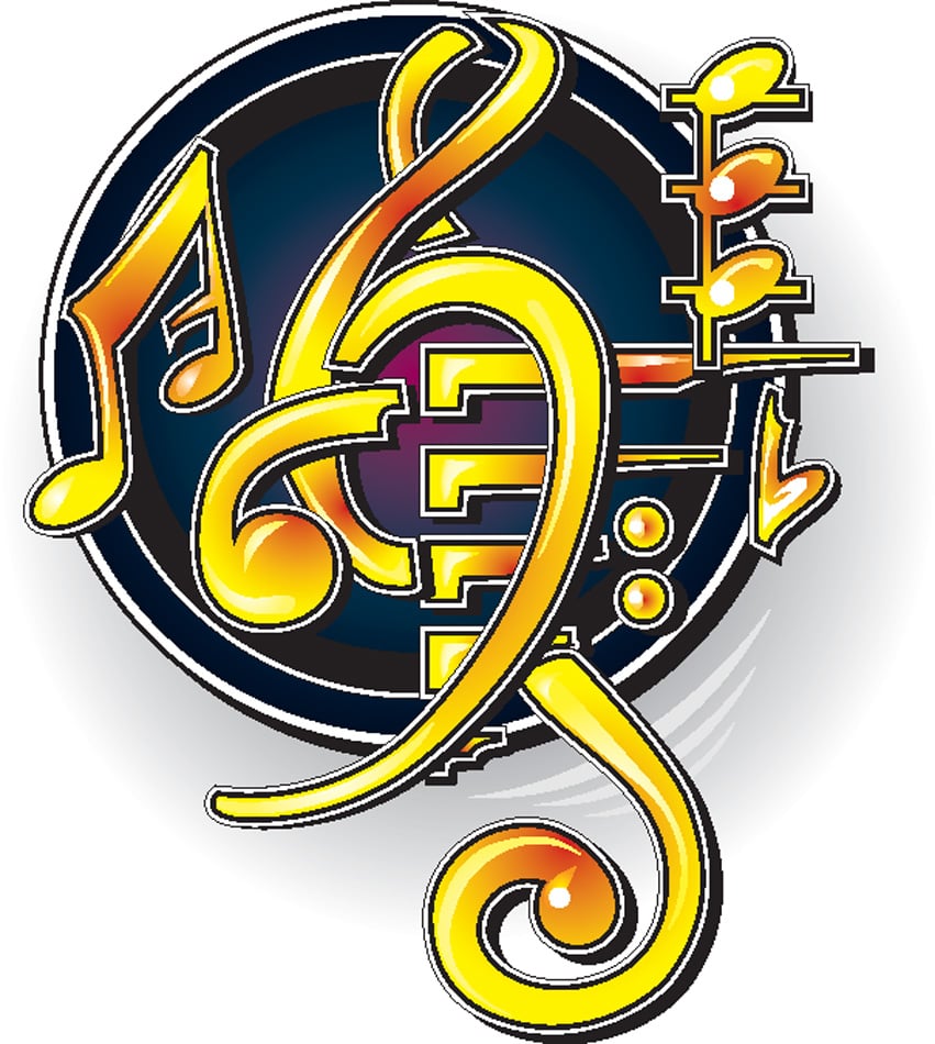 Music symbol notes against circular background vector illustration
