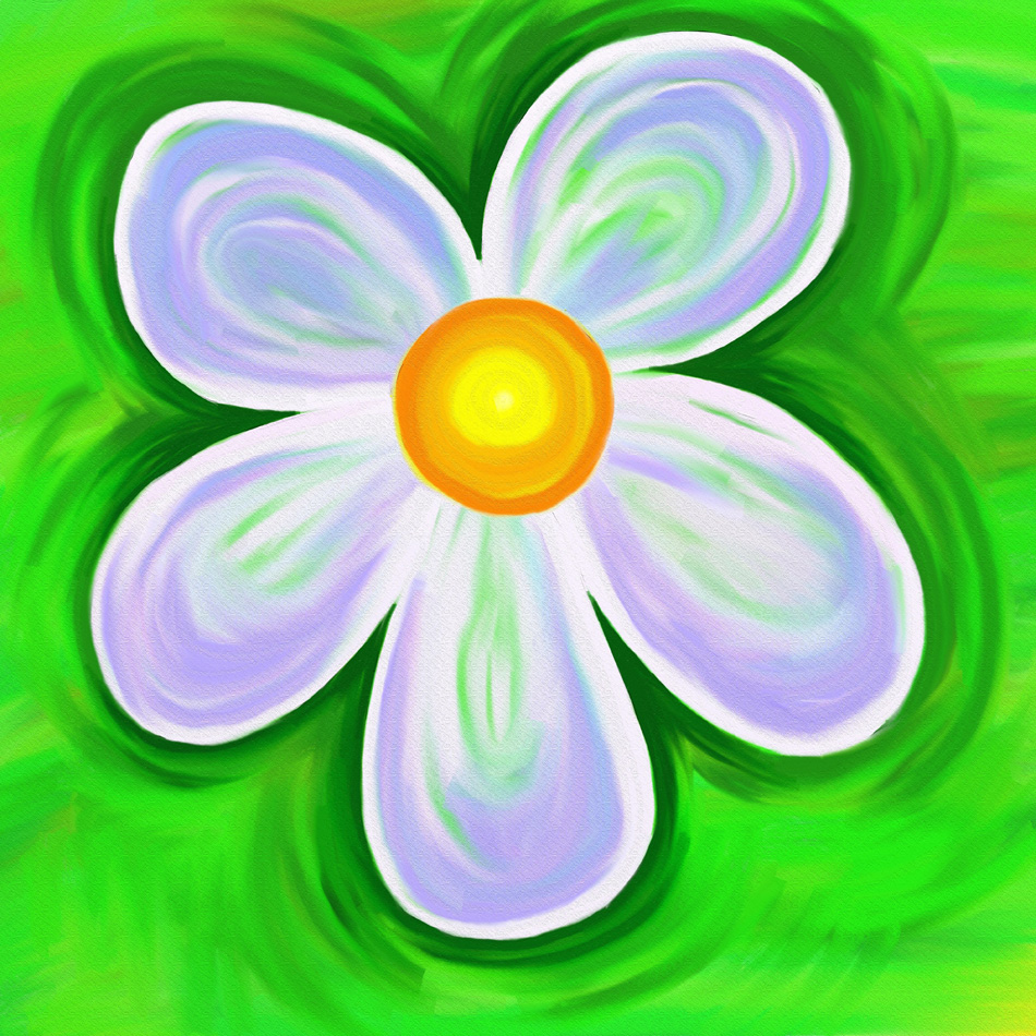 Abstract White Painted Flower on Green Background