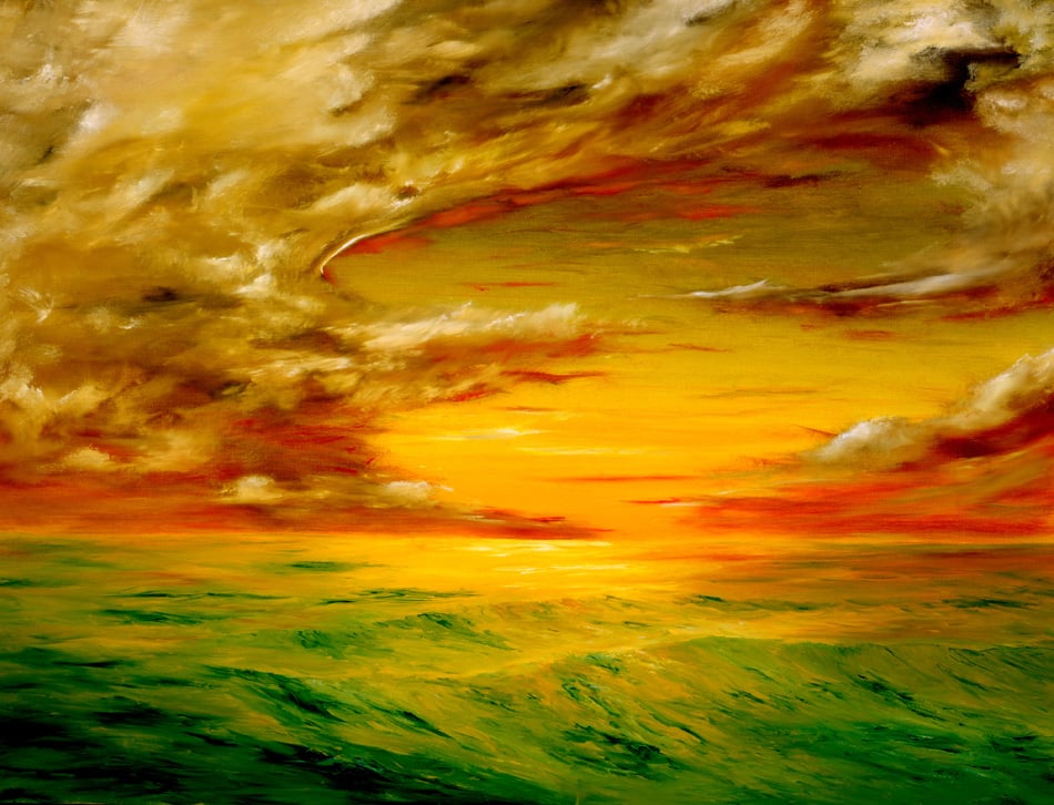 Oil Painting Of The Sunset Off The Coast Of California
