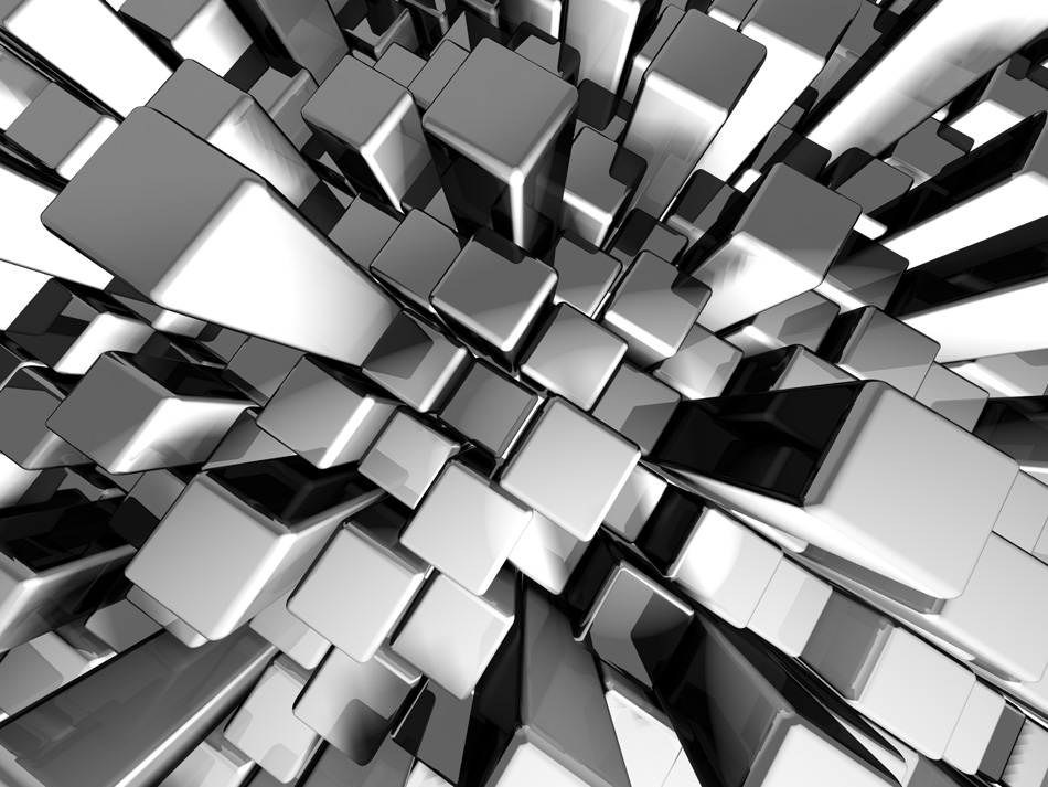 Abstract dynamic metal block background with reflection 3d illustration
