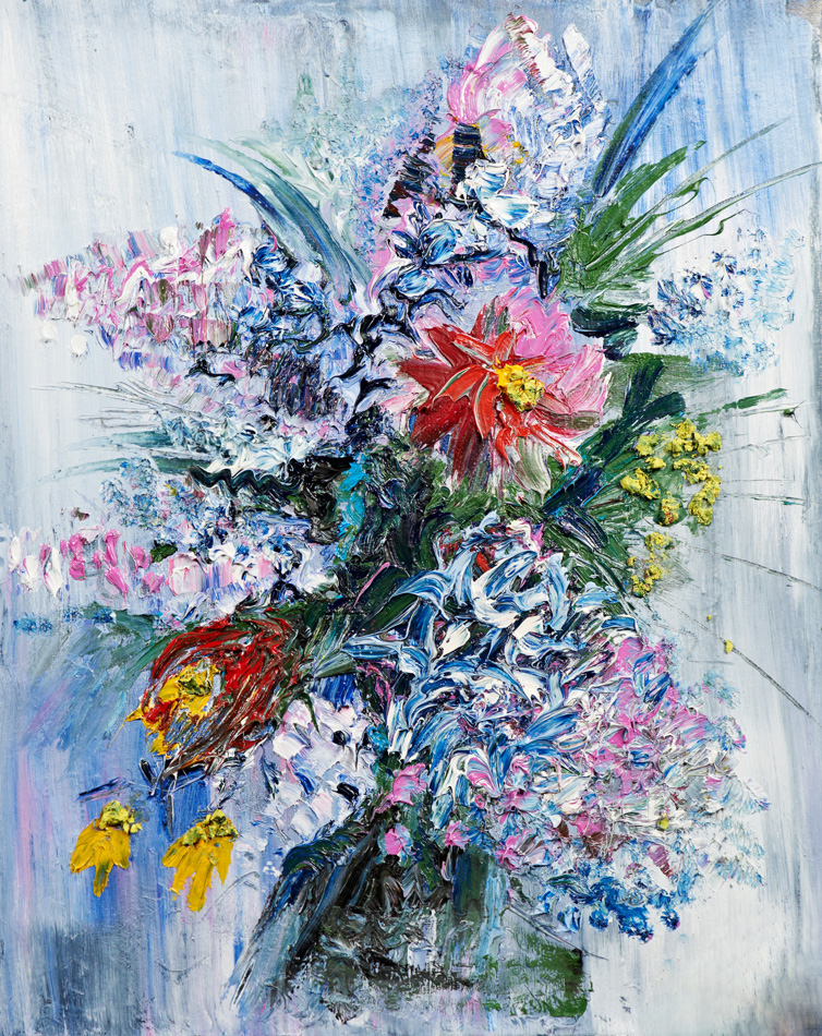 Painting picture of blooming spring Bouquet oil painted on canvas