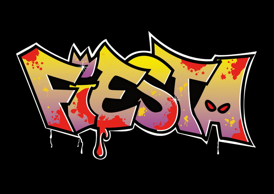 2D Illustration  Graffiti Fiesta On Black Background