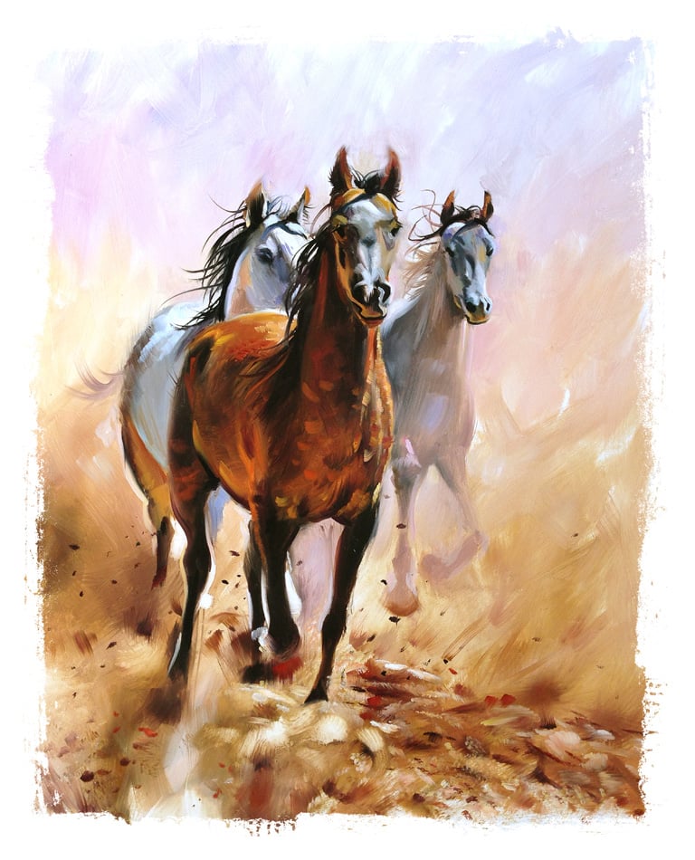 Horse equestrian passion oil painting torn edges