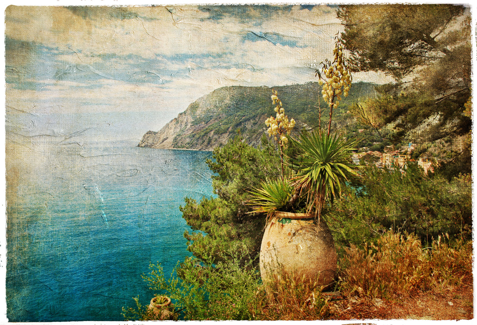 picturesue Italian coast - artwork in retro painting style