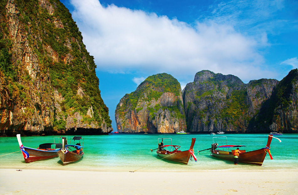 Tropical Beach - Traditional Long Tail Boats Thailand