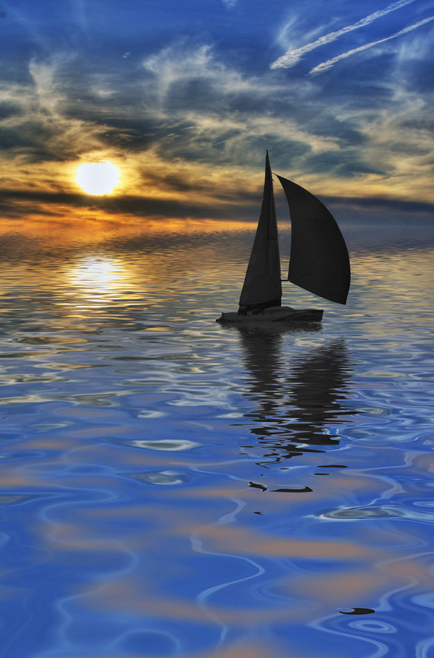 Sailboat Over The Blue Ocean