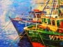 Original oil painting of fishing boats on canvas Fishing boat