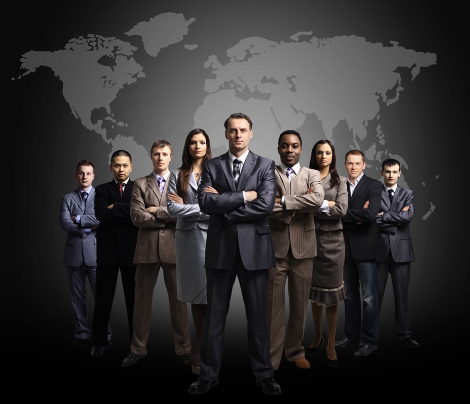 Businessmen Standing In Front Of An Earth Map -Light