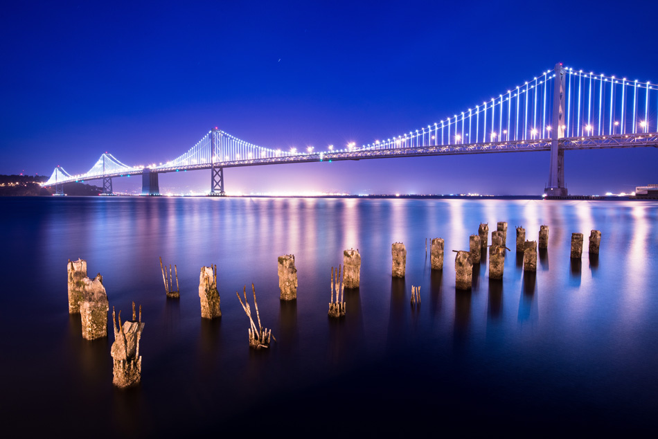 Bay Bridge between San Francisco and Treasure Island at night