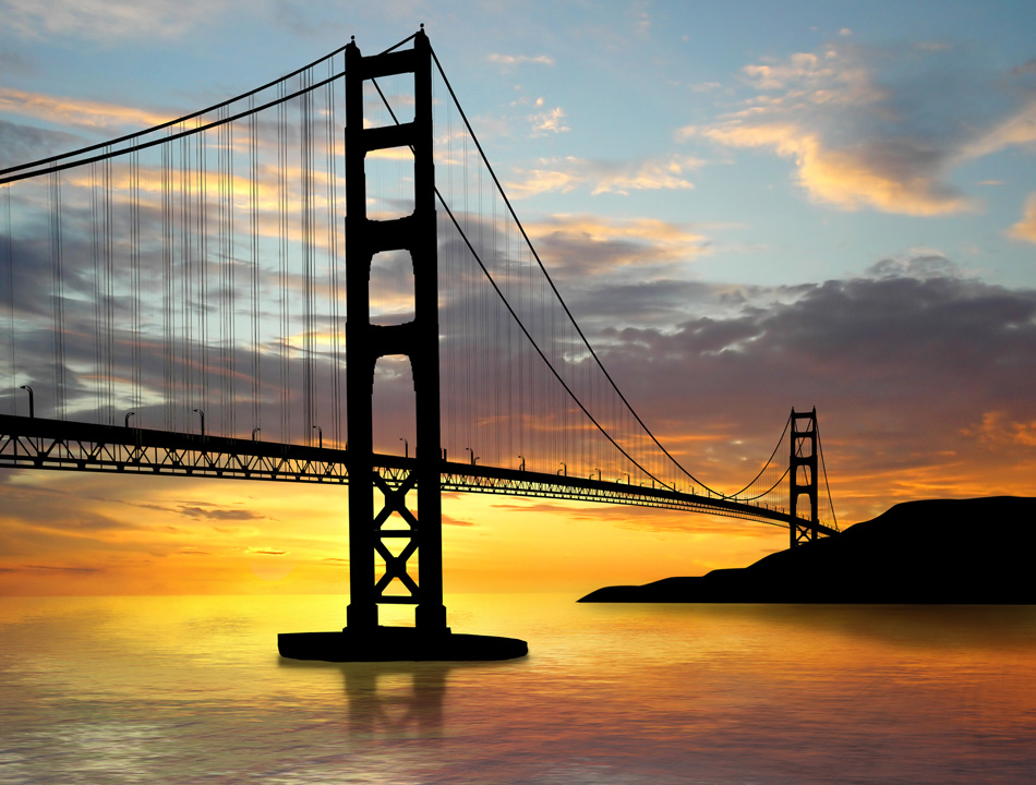 Golden Gate Bridge over sunset