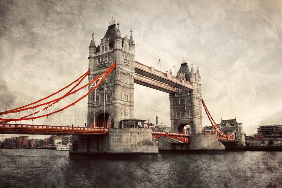 Tower Bridge in London England the UK Artistic vintage
