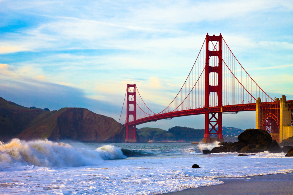 Golden Gate Bridge at Sunset Seen from Marshall Beach