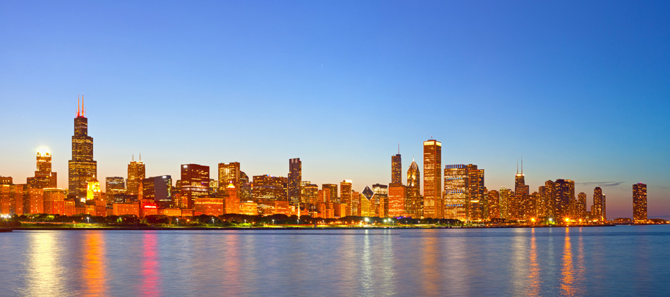 City Of Chicago Panorama Downtown Night Skyline