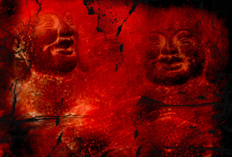 Grunge Red Buddha Background
