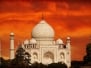 Retro filtered sunset over Taj Mahal India