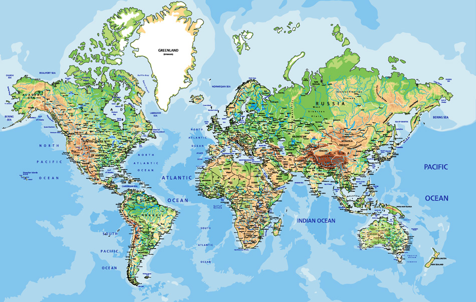 Highly Detailed World Map With Labeling Vector Illustration