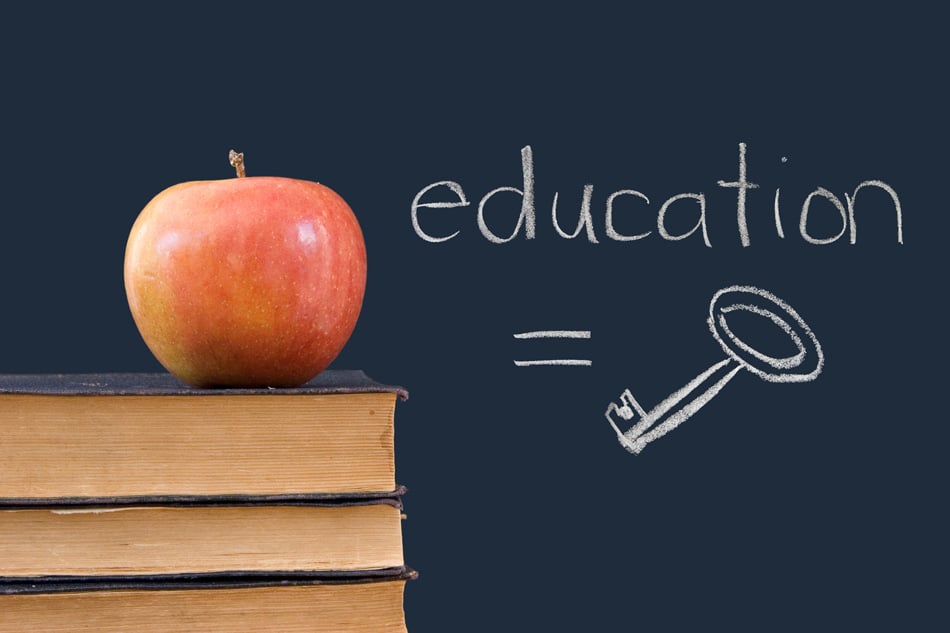 Education Equals Key Is Written On Blackboard