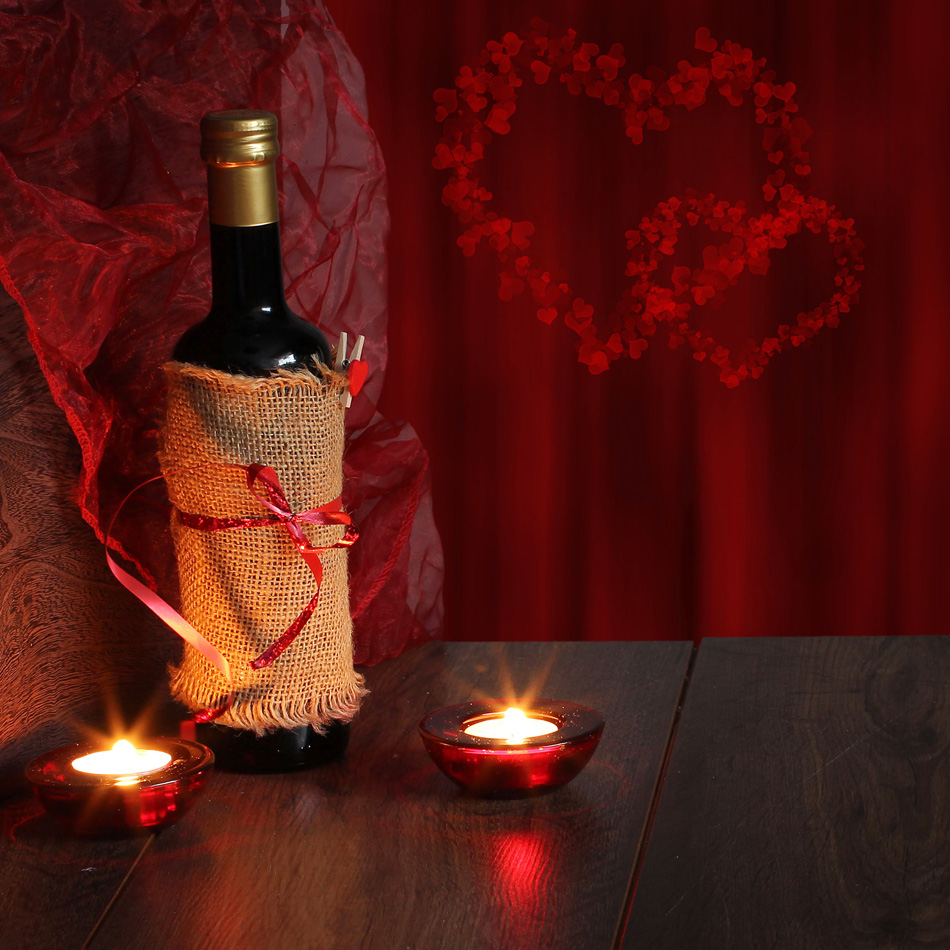 Valentine Background Of Wine And Candle
