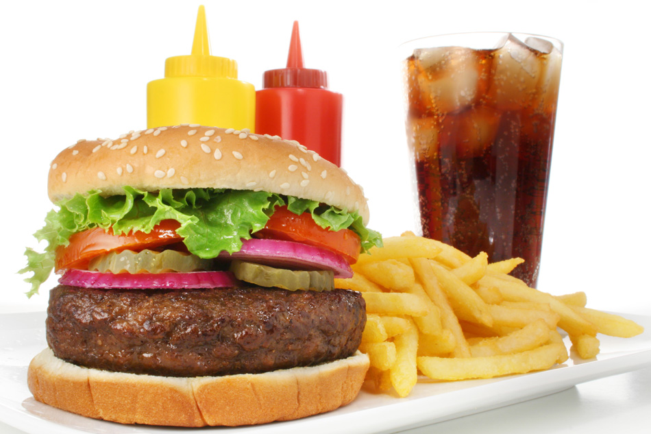 Hamburger Meal Served With French Fries And Soda