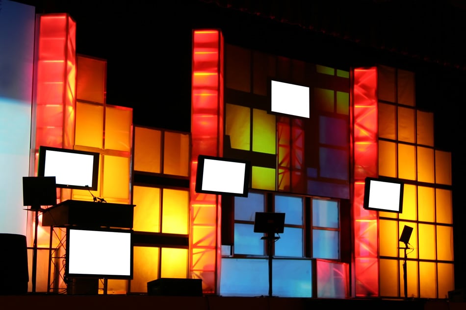 Colorful Stage Production With Blank Monitors