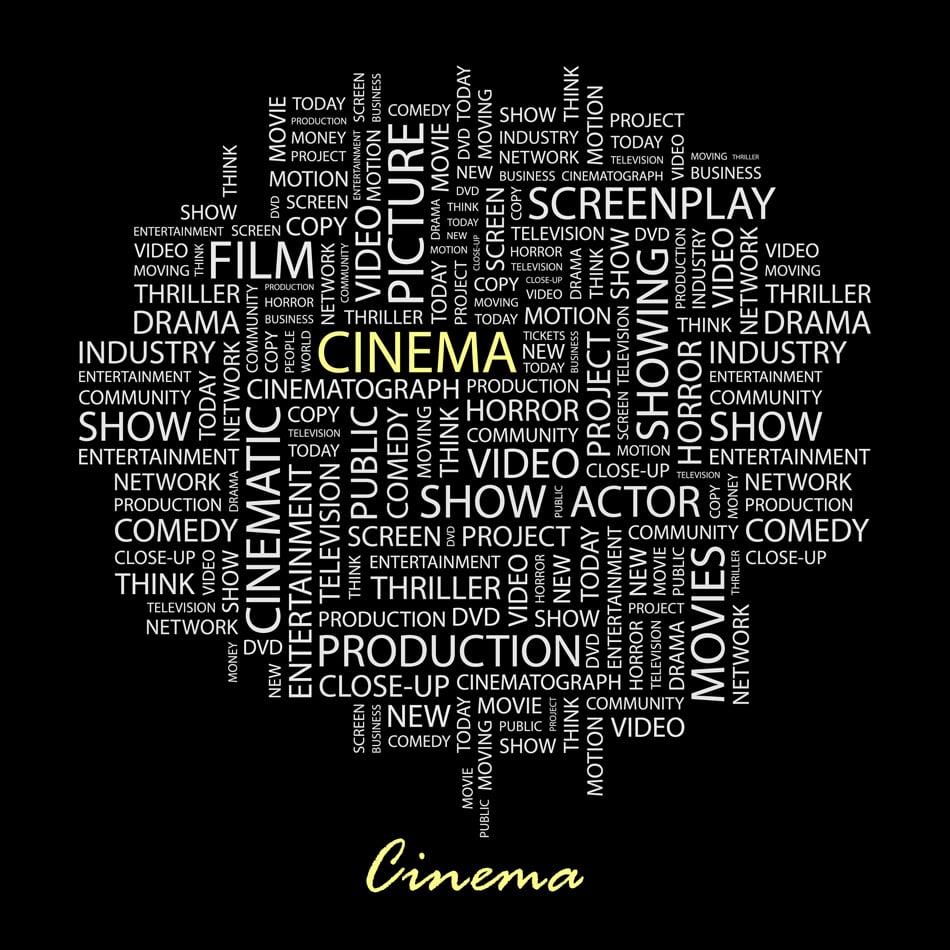 Cinema Tag Cloud Word Collage On Black Background
