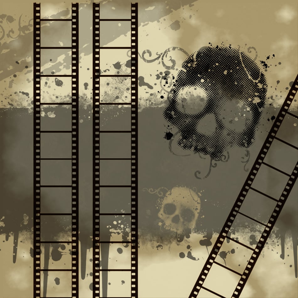 Background With Grunge Filmstrip And Skull