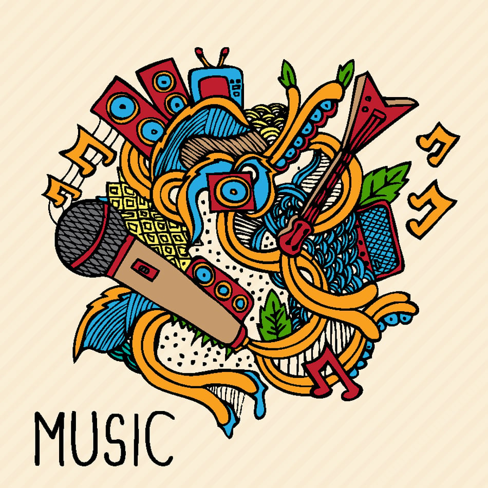 Hand Drawn Vector Music Doodle Illustration
