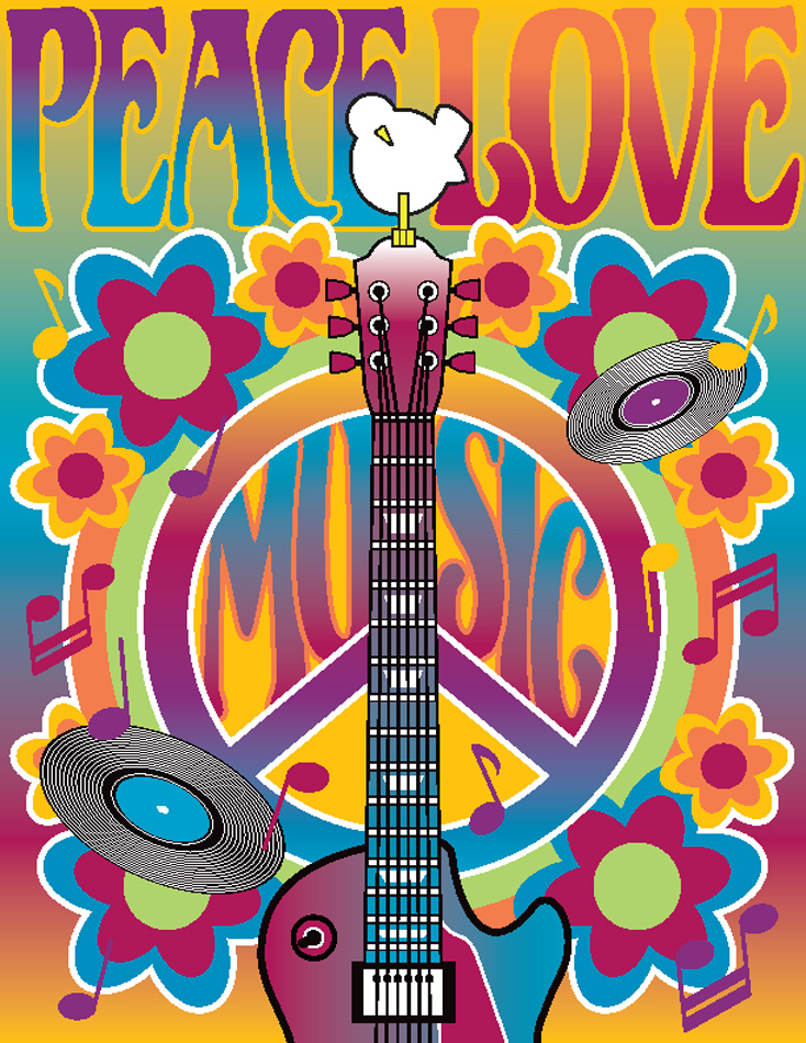 Peace Love Music vector illustration of a guitar peace symbol and dove