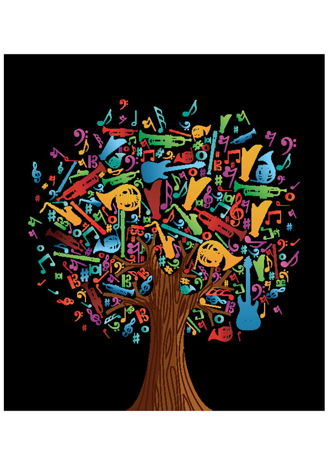 Abstract musical tree made with instruments shapes illustration Vector