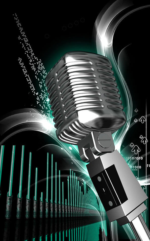 Digital illustration of steel microphone in colour background 1