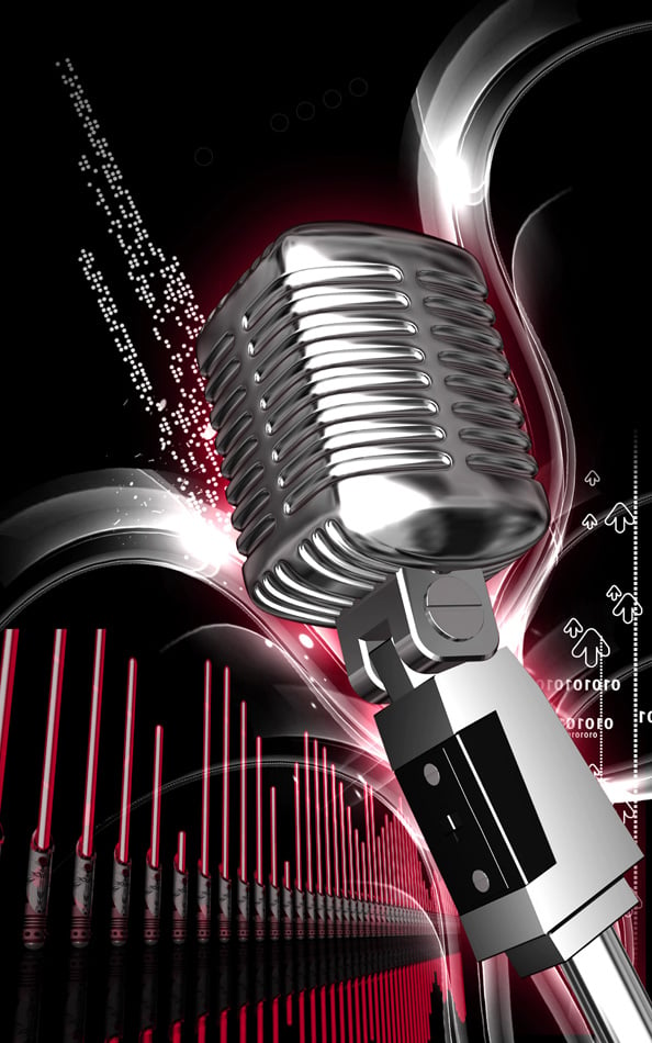 Digital illustration of steel microphone in colour background 2