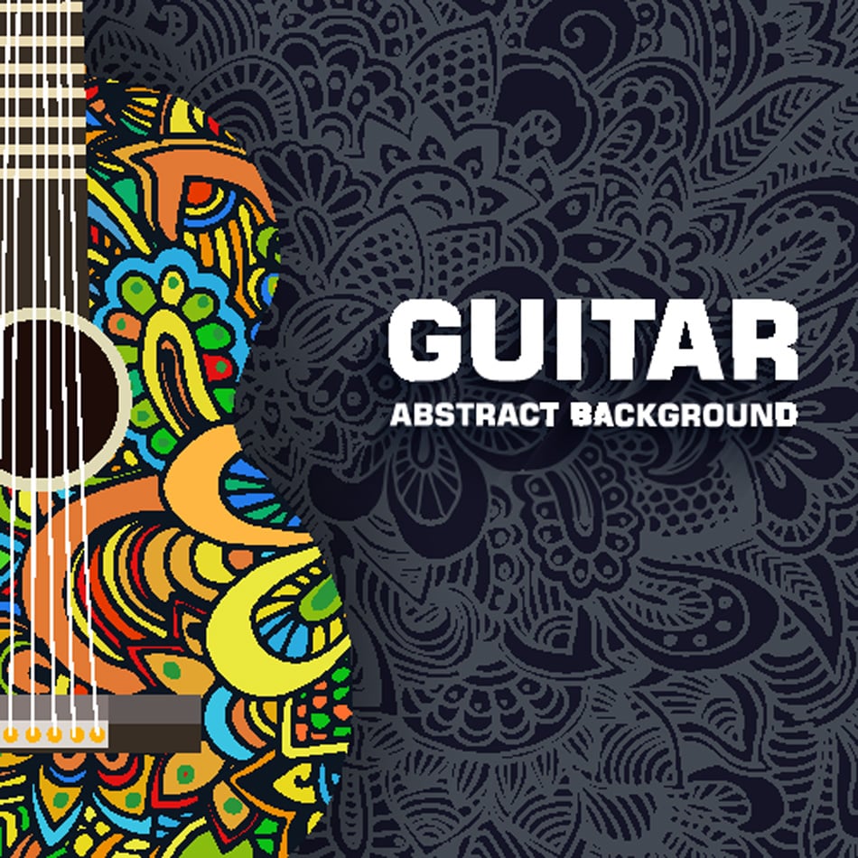Abstract retro music guitar on the background of the ornament Vector