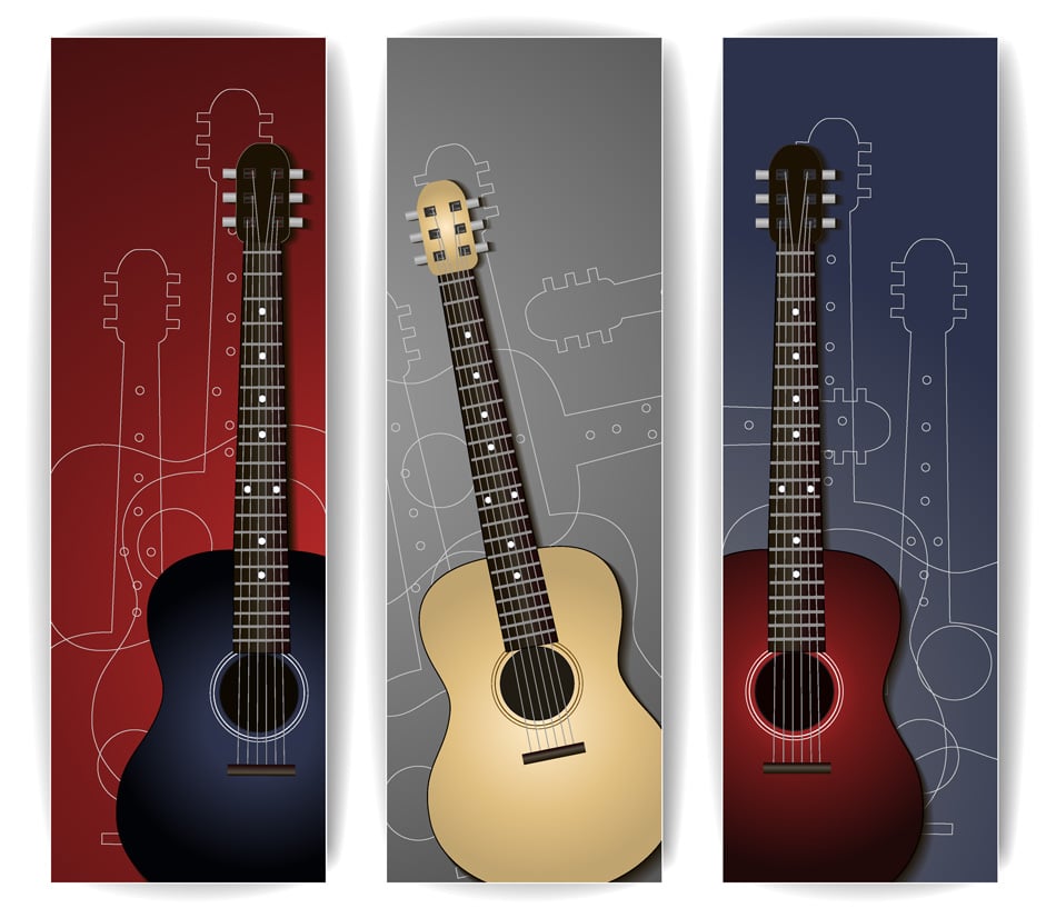 Colorful music banners with guitar illustration collection