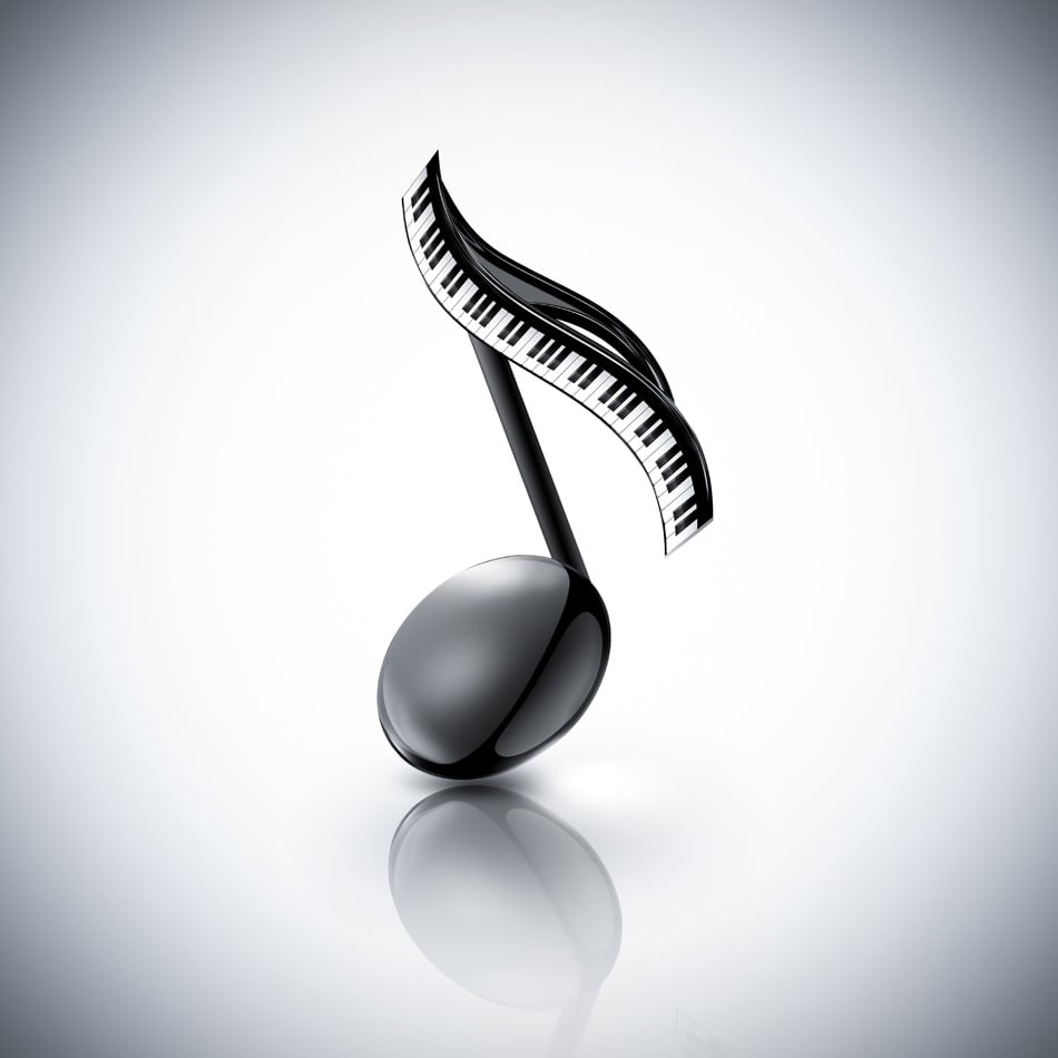 musical note with piano keys on a light background