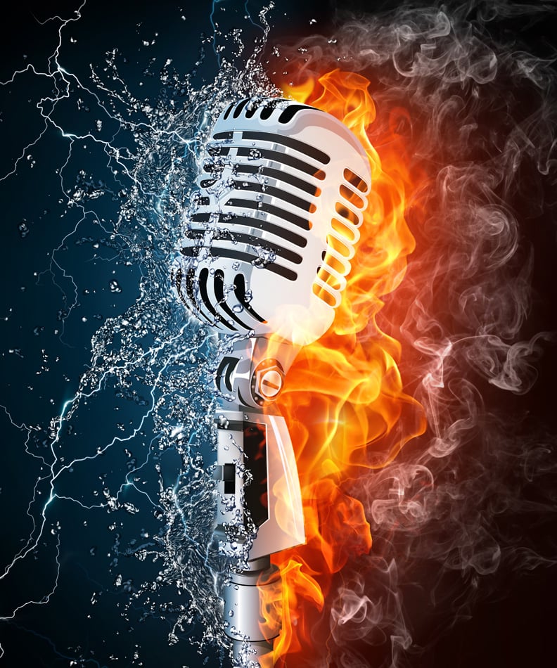 Old Microphone On Fire And Water