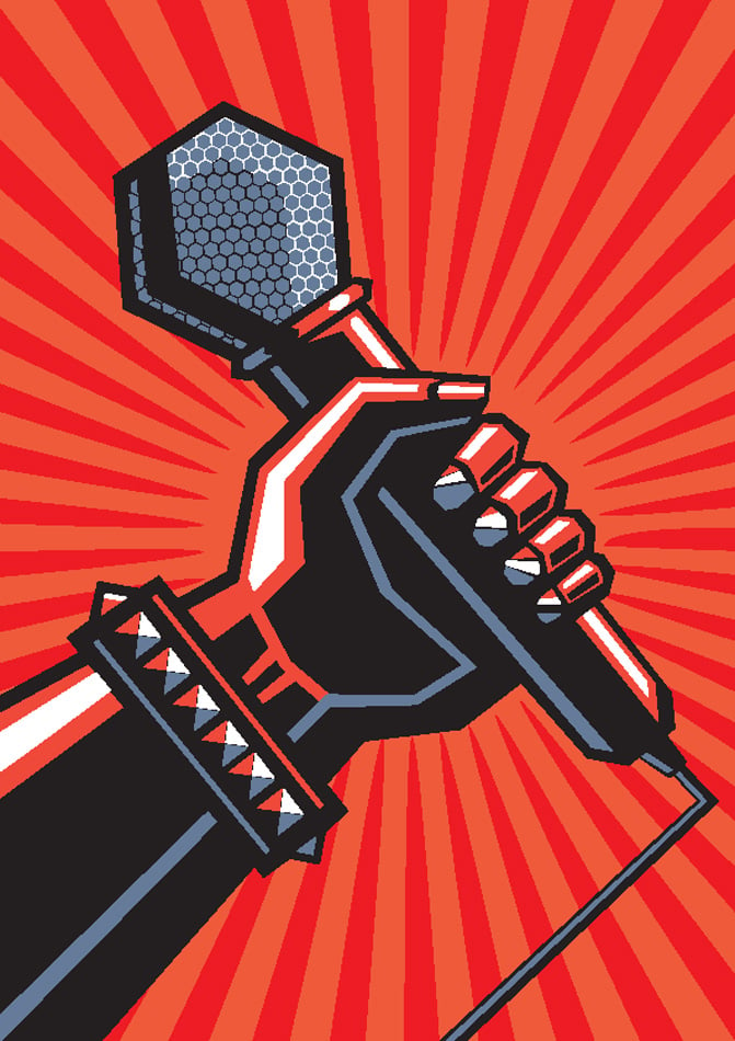 Rock poster Human hand with a microphone