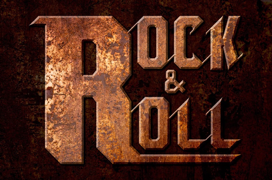 rock and roll concept on metal rust background