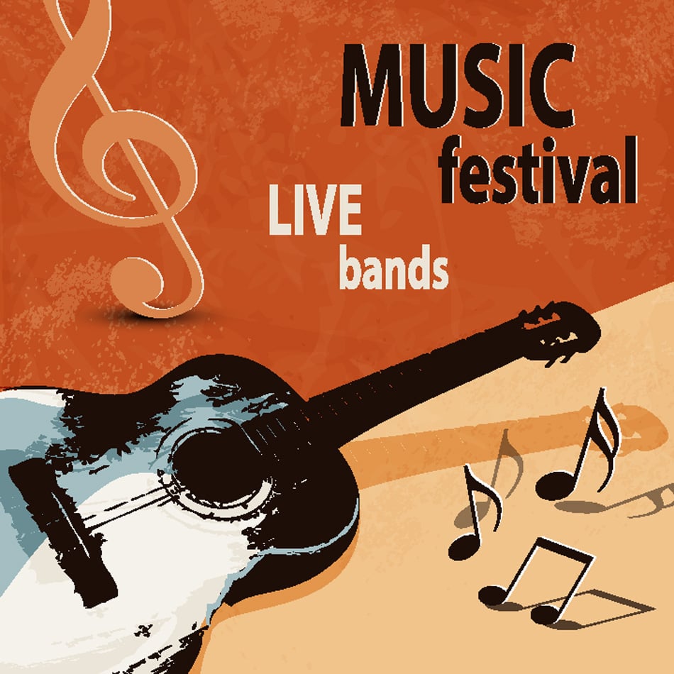 Music background with retro guitar - rock festival