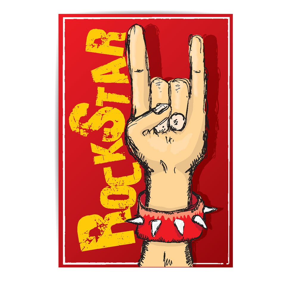 vector doodle hand sign rock n roll music on white rock n roll icon 2